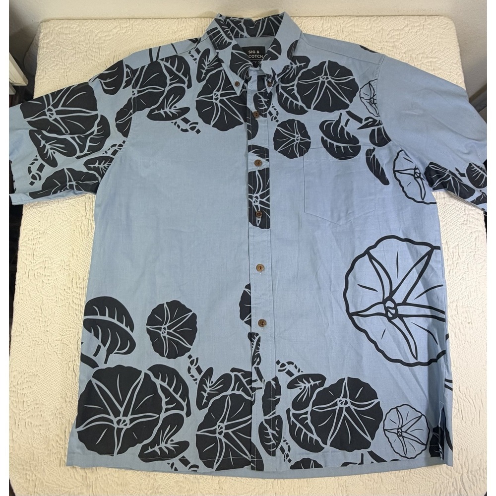 Sig Zane x Scotch Men's Hawaiian Blue Floral Short Sleeve Shirt Sz XL- Excellent